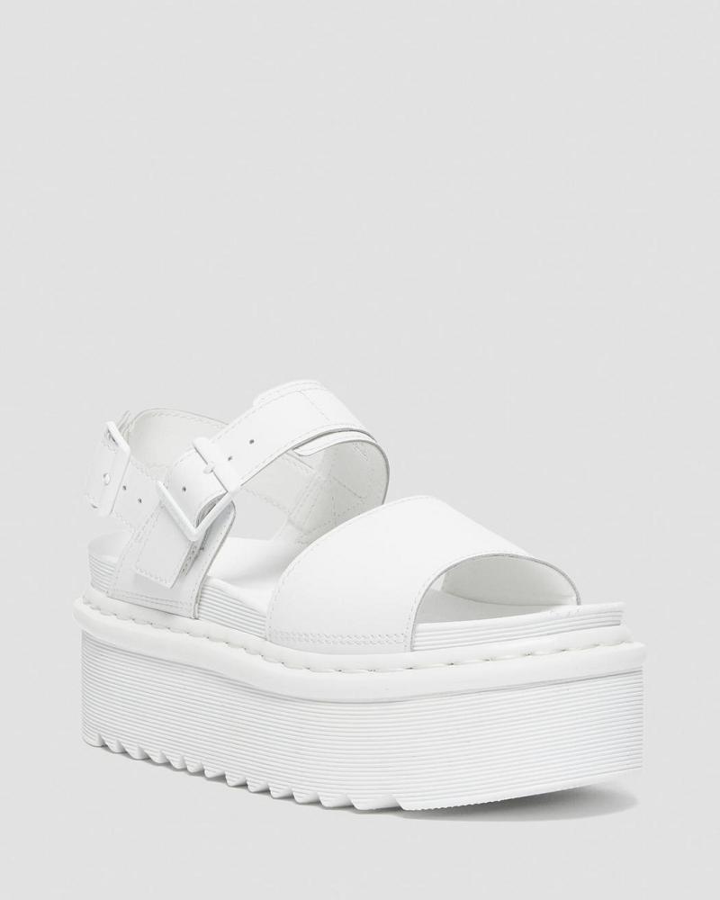 Dr Martens Voss Mono Læder Platform Sandaler Med Rem Dame Hvide | DK 329CTV